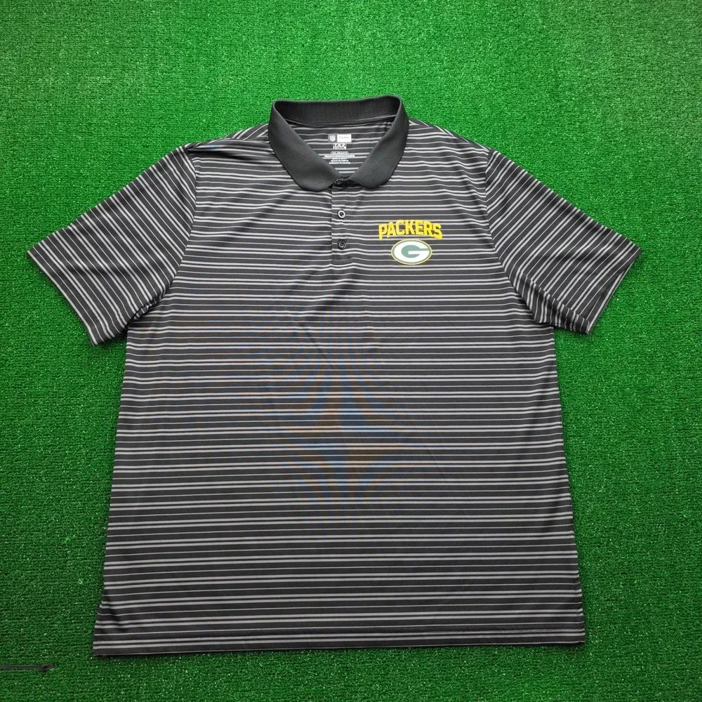 Green‎ Bay Packers Polo Shirt Mens 2XL Black Striped NFL Team Apparel Football